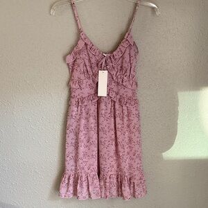 Feminine Dusty Pink Floral Tie-Front Midi Dress